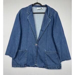 Vintage 90s Joanna Button Blue Denim Blazer Womens Large Chore Coat Western Work